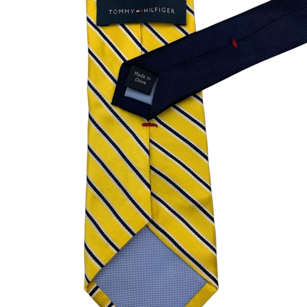 Bundle 2 Tommy Hilfiger‎ Mens Yellow Navy Silk Neckties Striped Plaid 57.5"L - Picture 3 of 11